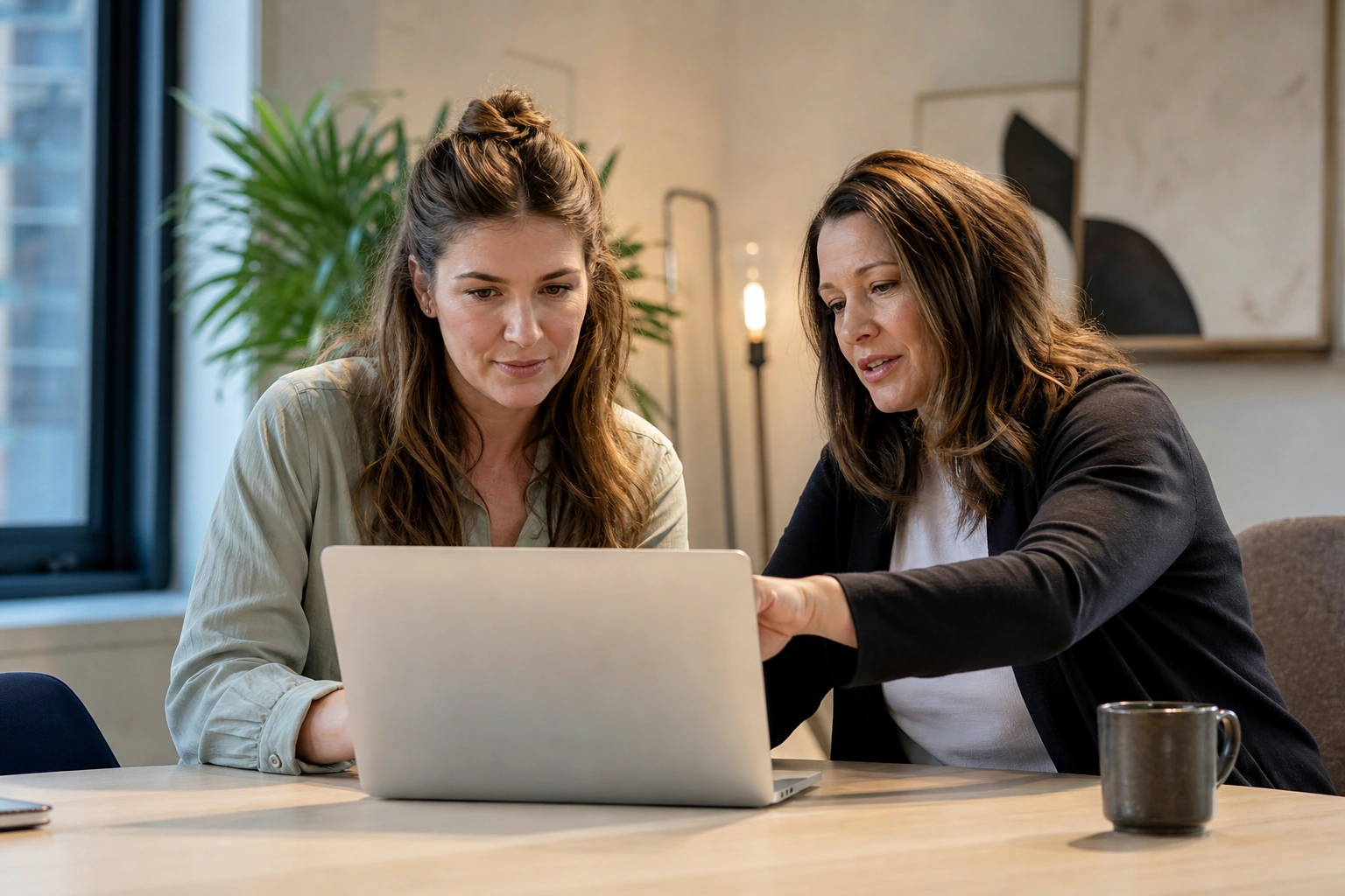Coachingsmoment: samen aan een laptop leren werken met AI